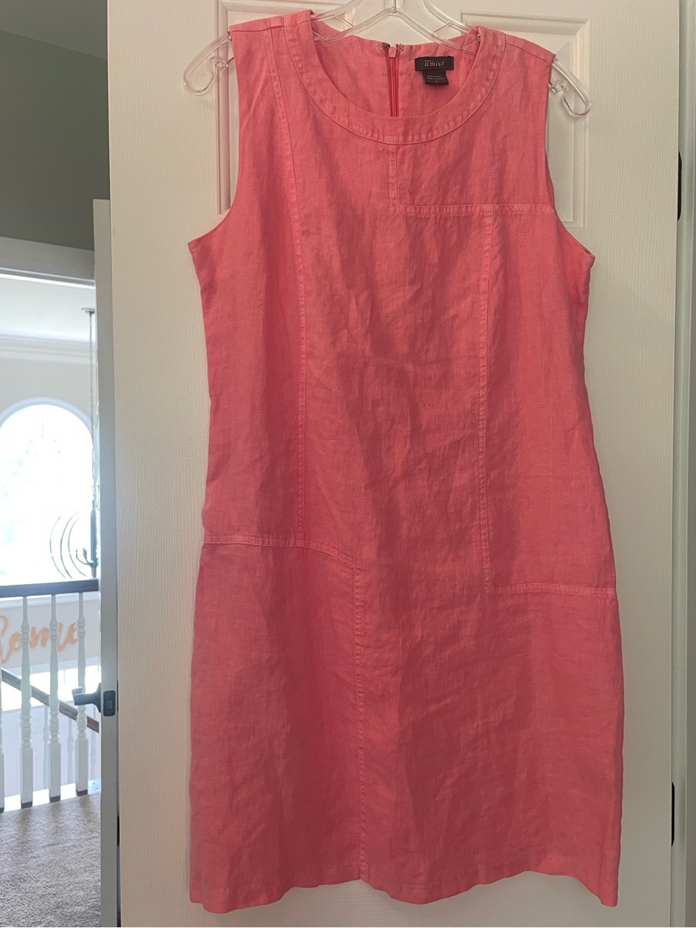 Sleeveless Coral Pink Midi Shift Dress